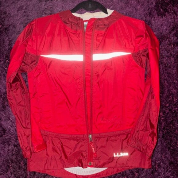 Vintage L.L. Bean Kids Windbreaker Red Reflective Hooded Jacket - Picture 2 of 8